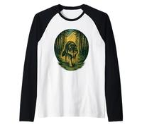 Fuerte Lobo Bosque Camino Vintage Xilografía Al Aire Libre Naturaleza Camiseta Manga Raglan