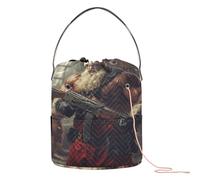 Fuerte Santa con pistola en luz cálida, bolsa de hilo de ganchillo pequeña con agujeros, bolsas de almacenamiento para herramientas de tejer, ganchillo y manualidades