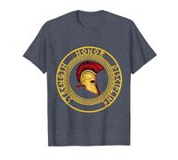Fuerza Honor Disciplina Combatiente Soldado Espada espartana Camiseta, Hombre, Azul Jaspeado, 4XL