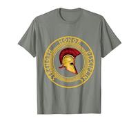 Fuerza Honor Disciplina Combatiente Soldado Espada espartana Camiseta, Hombre, Verde Militar Jaspeado, L