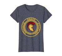 Fuerza Honor Disciplina Combatiente Soldado Espada espartana Camiseta, Mujer, Azul Jaspeado, XS