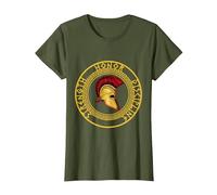 Fuerza Honor Disciplina Combatiente Soldado Espada espartana Camiseta, Mujer, Verde Oliva, XS