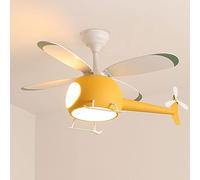 fUfIzU Ventilador De Techo De Helicóptero con Luces para La Habitación De Los Niños, Araña LED De 38.6 "+ Ventilador Ventilador De Techo De Avión De Niño Y Niña Lámpara Colgante Decorativa,Amarillo