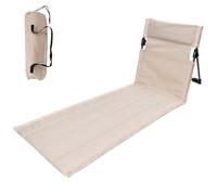 FUFRE Colchoneta de playa con respaldo, tumbona de playa portátil, plegable, ligera, acolchada, plegable, con asa, antiincrustante duradera, para playa, jardín, terraza, camping, parque (largo beige)
