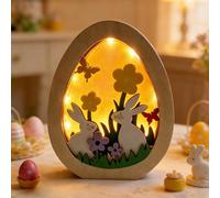 FUFRE Decoración de Pascua de madera, figuras decorativas de madera con cadena de luces LED, conejo de Pascua 3D, decoración LED, funciona con pilas, decoración de Pascua, moderna, segura, no tóxica