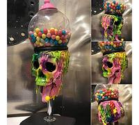 FUFRE Mini chicle con forma de calavera, dispensador de caramelos, resina, artesanal, burbuja de burbujas, cráneo, máquina de chicle, automático, dispensador, Halloween, decoración de escritorio
