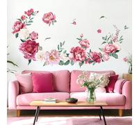 Fufuquare DIY Pegatinas de Pared de Flores de Peonía Rosa Botánicas Vinilos para Pared Impermeables para Cuartos de Niños Dormitorios Salones Baños