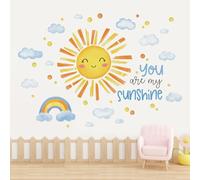 fufuquare Eres mi sol Calcomanías de Pared con Sonrisa Sol Arco iris Nube, Acuarela Encantadora Pegatinas de Pared de Bricolaje para Niños Dormitorio, Guardería, Aula