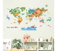 fufuquare Pegatinas de Pared Coloridas de Dibujos Animados Dinosaurios Mapa del Mundo, Calcomanías de Pared Extraíbles Creativas de Cognición Simple para Guardería Dormitorio Sala de Estar Aula