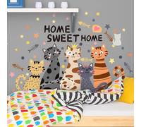 FUFUQUARE Pegatinas de Pared de Gatos de Dibujos Animados SWEET HOME Calcomanías de Arte de Pared de PVC Extraíbles Decoración de Pelar y Pegar para Niños Guardería Dormitorio Sala de Estar