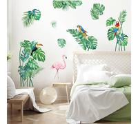 FUFUQUARE Pegatinas de Pared de Hojas Tropicales Verde Grande Hoja de Palma Loro Flamenco Calcomanías de pared Decoración Artística para sala de estar Dormitorio TV Fondo Oficina