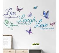 Fufuquare Pegatinas de Pared de "Live Laugh Love" Frases Inspiradoras con Mariposas Vinilos para Pared Para Pelar y Pegar para Dormitorios y Salones
