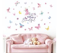 FUFUQUARE Pegatinas de Pared de Mariposas Coloridas Citas Inspiradoras Florales Sé tu PROPIO TIPO DE Hermosas Calcomanías de pared Despegar y Pegar para Niños Niñas Dormitorio Guardería Sala de Estar