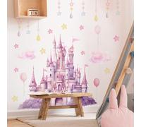 Fufuquare Pegatinas de Pared del Castillo de Cuento de Hadas Rosa en Dibujos Animados Vinilos para Pared de Nubes y Estrellas para Cuartos de Niños y Dormitorios de Niñas