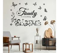 FUFUQUARE Pegatinas de Pared Frases Familia Elegantes "Family is everything" Adhesivos Pared Decorativo Negra Mariposas Flores Vinilos para Dormitorio Salón Comedor Pasillo