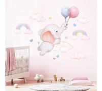 FUFUQUARE Pegatinas de Pared Infantiles de Elefante Globos Arcoíris Adhesivos Decorativos Pared Estilo Acuarela Vinilos Decorativos para Habitación Niños Niñas Bebés Guardería
