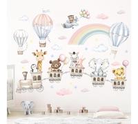 FUFUQUARE Pegatinas de Pared Tren de Animales Globos Aerostáticos Adhesivos Decorativos Infantiles Acuarela Vinilos para Pared Habitación Bebé Niños Niñas Guardería