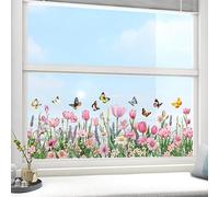 Fufuquare Pegatinas Estáticas de Flores Rosas Tulipanes y Lavanda Pegatinas Electroestáticas Eliminables de Mariposas para Ventanas para Dormitorio Baño y Salón