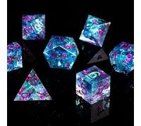 Fugacity DND - Juego de dados poliédricos hechos a mano con borde afilado de 7 piezas de resina de Dungeons and Dragons, juego de dados D&D con estuche de dados de regalo para juegos de mesa RPG MTG
