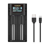 FUGASUN Cargador de Batería USB Inteligente, Cargador de Pilas 21750 21700 18650 20700 22700 26650 26700 16340 (RCR123) 17650 17670 con Placa de Protección PCB, 5V DC 2A, Negro
