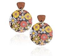 FUGLUS 1 par Pendientes Colgantes Boho, Pendientes Colgantes de Madera Estilo Bohemio Vintage Aros Étnicos Redondos Ligeros Elegantes para Mujer Regalos de Joyería(03)