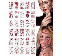 FUGLUS 30 Hojas Pegatinas de Tatuajes de Cicatrices de Halloween, Cara Pegatinas para Adultos, Tatuajes Temporales Con Sangre Falsa Costra Maquillaje Cosplay Disfraz,Pegatinas de Halloween