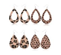 FUGLUS 4 pares Leo Print Ohrringe Animal Print Ohrringe Leopardenmuster Ohrringe Boho Vintage Leopard Leo Handgefertigte Ohrringe Leder Hängende Ohrringe Print Frauen Ohrringe Baumeln Ohrschmuck