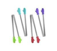 FUGLUS 4 Piezas Coloreado Cocina Pinzas Forma Mano, Mini Pinzas Hielo Acero Inoxidable Silicona, Mini Pinzas con Silicona Antideslizante, 12.5cm Pinzas Multifuncionales para Alimentos (Mini guantes-B)
