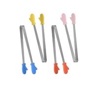 FUGLUS 4 Piezas Coloreado Cocina Pinzas Forma Mano, Mini Pinzas Hielo Acero Inoxidable Silicona, Mini Pinzas con Silicona Antideslizante, 12.5cm Pinzas Multifuncionales para Alimentos (Mini guantes-A)