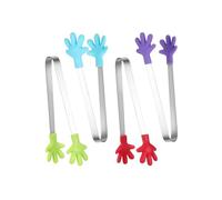 FUGLUS 4 Piezas Coloreado Cocina Pinzas Forma Mano, Mini Pinzas Hielo Acero Inoxidable Silicona, Mini Pinzas con Silicona Antideslizante, 12.5cm Pinzas Multifuncionales para Alimentos (Mini dedos-B)