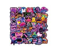 FUGLUS 50 Piezas Stickers Neon Divertidas, Impermeable Vinilo Calcomanias Pegatinas Decorativas, para Botellas de Agua, ordenador portátil, maleta, guitarra, equipaje, Bicicleta