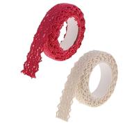 FUGLUS Cinta de encaje vintage Cinta de encaje, Cinta decorativa autoadhesiva Cinta de borde de encaje para manualidades Decoración de bodas Caja de regalo para álbumes(Blanco roto + rojo brillante)