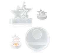 FUGLUS Molde de silicona con forma de estrella para incrustaciones: un molde de fundición con base redonda, adecuado para portavelas y recipientes para té; un molde decorativo para bricolaje