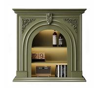FUHAI-666 Revestimiento de Estufa de Chimenea eléctrica Repisa de Chimenea Madera Maciza Tallada con estantes Almacenamiento Abiertos, Marco Decorativo(Green,Medio)