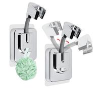 Fuhesgu 2 Pcs Soporte Ducha Sin Taladro Soporte para Alcachofa de Ducha Universal y ajustable 360° Soporte para Ducha de Baño Soporte para Manguera de Ducha con Gancho para Esponja, Cepillo y Toalla