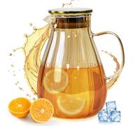 Fuhesgu Jarra Agua Cristal Transparente con Tapa 1.8ml Jarra Bebida Fria Jarra vidrio borosilicato para Bebidas Botella Cristal 1.8 Litros para Mesa con Asa Boca Ancha Pico Águila para Festa Hogar Bar