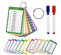Fuhesgu Tarjetas Tablas de Multiplicar 12 Fichas Tablas de Multiplicar para Niños Plastificadas con 2 Bolígrafos y 2 Anillos, Regalo Educativo para Aprender Tablas de Multiplicar, en Casa/Escuela