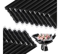 FUHITIM 20 hojas de papel de regalo de flores, papel de regalo de ramo floral impermeable, suministros de floristería, papel de embalaje para boda, regalo de cumpleaños, bricolaje (negro)