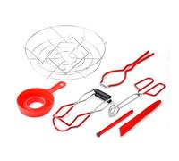 Fuhjythy Juego de 7 Piezas de Herramientas para Enlatar, Envasadoras A PresióN para Enlatado, para Enlatado Casero, Pinzas para Levantar Enlatado, Tarro de Embudos para Enlatado Rojo