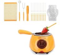 Fuhjythy Juego de Regalo de Recipiente Eléctrico para Derretir Chocolate, Derretir Chocolate con Molde DIY y Accesorios para Dulces, Leche, Queso, Enchufe Europeo A