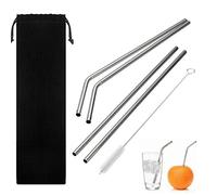Fuhjythy Pajitas Reutilizables de Acero Inoxidable Juego de 5, 2 Piezas 10,5 Pulgadas Pajitas Benditas + 2 Piezas 10,5 Pulgadas Pajitas Rectas + 1 Pieza 9,5 Pulgadas Cepillo de Limpieza
