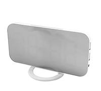 Fuhjythy Reloj Despertador Digital, Pantalla Led Grande De 6 Pulgadas con Puertos Duales De Cargador USB Modo Auto Regulable Función, Reloj De Pared De Escritorio De Espejo Moderno