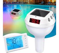 Fuhjythy Termómetro Inalámbrico Flotante para Piscina, de Fácil Lectura, con Luz y Control Remoto de 100 M para Interiores. Termómetro Digital Solar para Piscina IP68.