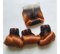 FUIBEJAE 12A Cabello Brasileño Degradado Naranja 1 Paquete Cabello Humano Rizado Tipo Huevo Doble Selección Extensiones De Cabello Humano Brasileño No Procesado Trenzado Corto Rizado,20inch/5*5closure