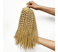 FUIBEJAE #613 Extensiones de Cabello Humano con Trenzas de Crochet Pre-Torcidas Rubias, Rizadas, Sin Nudos, Pre-Segregadas, Cabello Virgen para Trenzas para Mujeres Negras,Kinky curly,16inch