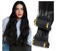 FUIBEJAE 6D Extensiones de cabello humano de 1ª generación, extensión de cabello recto natural de cabello virgen de calidad negra, 10 filas,24inch