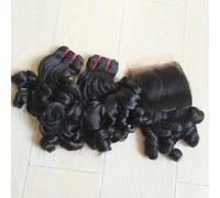FUIBEJAE Cabello Brasileño 3 Paquetes Rizado Doble Selección Cabello Humano Paquetes Corto Rizado Tejido Extensiones de Cabello Humano Brasileño Sin Procesar Cabeza Completa,10 10 10+10closure