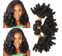 FUIBEJAE Cabello humano brasileño 3 paquetes con cierre de encaje, cabello afro rizado kinky, rizado y voluminoso, extensiones de cabello sin procesar virgen para mujeres negras,10 12 14+10closure