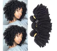 FUIBEJAE Cabello Humano Brasileño 3 Paquetes Rizado Afro Kinky Rizado Suelto Rizado Extensiones de Tejido con Cierre de Encaje Cabello Virgen No Procesado para Mujeres Negras,8 10 12+8closure