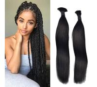 FUIBEJAE Cabello Humano Liso de Color Natural para Trenzas Boho, Cabello Humano para Trenzar, Cabello Virgen Brasileño Liso a Granel para Trenzar, 2 Paquetes,22 22inch